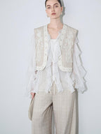 audreyyang Linen Blend V-neck Vest Trousers Solid Minimal Original Design Top & Pants Sets