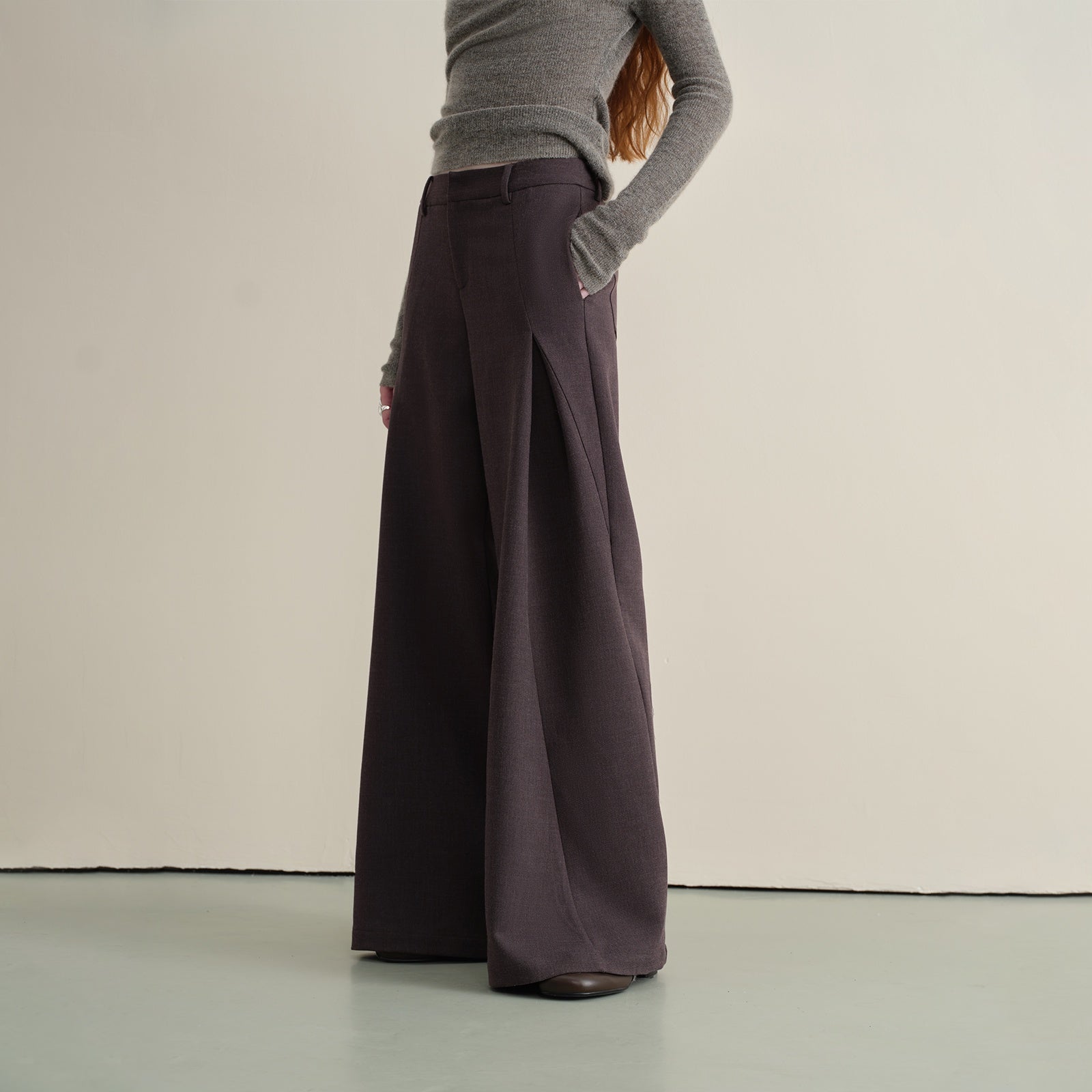 someonesometimes Wrinkle Resistant Minimal Workwear Natural Waist Women Purple Straight Pants