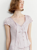 someone sometimes Tie Front V-neck Puff Sleeve Slim Casual Love Print Acetate Women Blouses