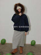 Lofi choose 90% White Duck Down Short Detachable Hood Fur Collar Commuter Women Down Jackets
