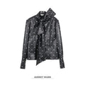 audreyyang_Waterproof_Pu_Leather_Vintage_Loose_Bow_Tie_Neck_Polka_Dot_Blouses_MISSTT