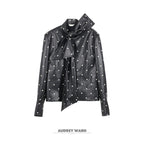 audreyyang_Waterproof_Pu_Leather_Vintage_Loose_Bow_Tie_Neck_Polka_Dot_Blouses_MISSTT
