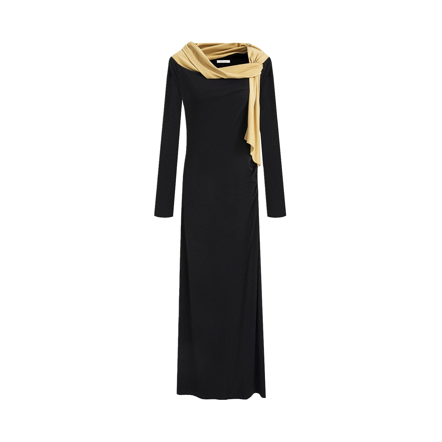 unspoken_Breathable_Lyocell_Knit_Slim_A_Line_Waist_Cinch_V-neck_Black_Ladies_Maxi_Dresses_MISSTT