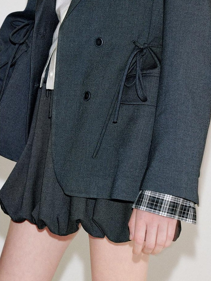 fano Deep Gray Solid Single Button Blazer Loose Fit Women Workwear Top & Skirt Sets