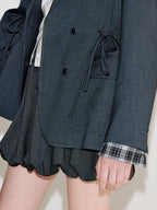 fano Deep Gray Solid Single Button Blazer Loose Fit Women Workwear Top & Skirt Sets