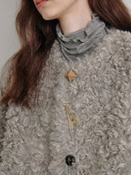 fano Faux Fur Straight Cut Minimal Workwear Women Gray Khaki Short Coat