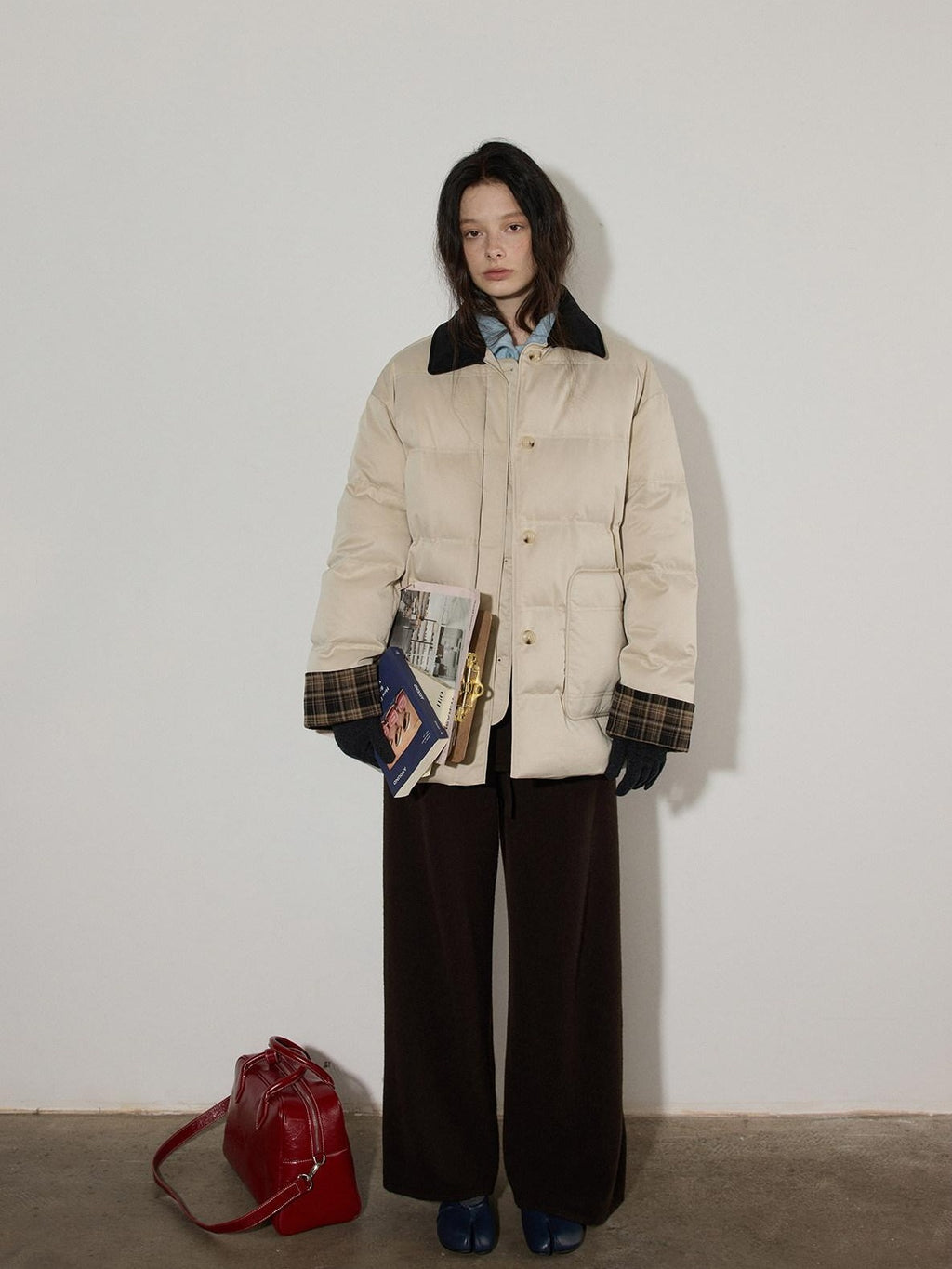 Lofi choose 90 Percent White Duck Down Apricot Colorblock Loose Fit Commuter Down Jackets