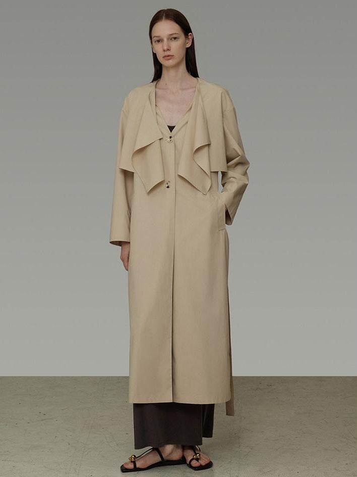 unspoken Classic Khaki Single Breasted Mid Length Loose Fit Women Commuter Trench Coats