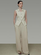 unspoken Breathable Polyester Linen Blend Loose Fit Button Front Office Women Vests