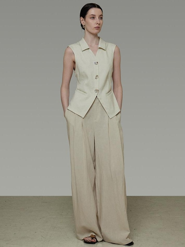 unspoken Breathable Polyester Linen Blend Loose Fit Button Front Office Women Vests