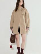 fano Khaki Loose Fit Single Breasted Mid Length Korean Casual Women Trench Coats