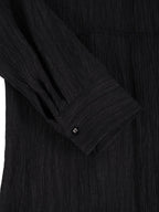 audreyyang Shape Retention Viscose Blend Loose Collared Button Women Black Top & Pants Sets