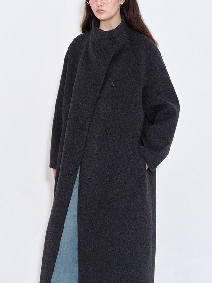 fano Pure Wool Single Breasted Lapel Midlength Straight Korean Women Gray Wool Coats