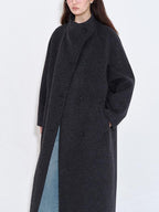 fano Pure Wool Single Breasted Lapel Midlength Straight Korean Women Gray Wool Coats