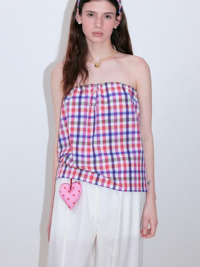 fano Rainbow Plaid Stretch Oversized H Silhouette High Waist Women Tube Tops
