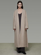 unspoken Cozy Sheepswool Belted Loose Fit Minimal Office V-neck Mid Length Wool Coats