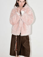 fano Cozy Lotus Pink Plaid Zip Closure Relaxed Loose Fit Womens Outerwear Long Coats