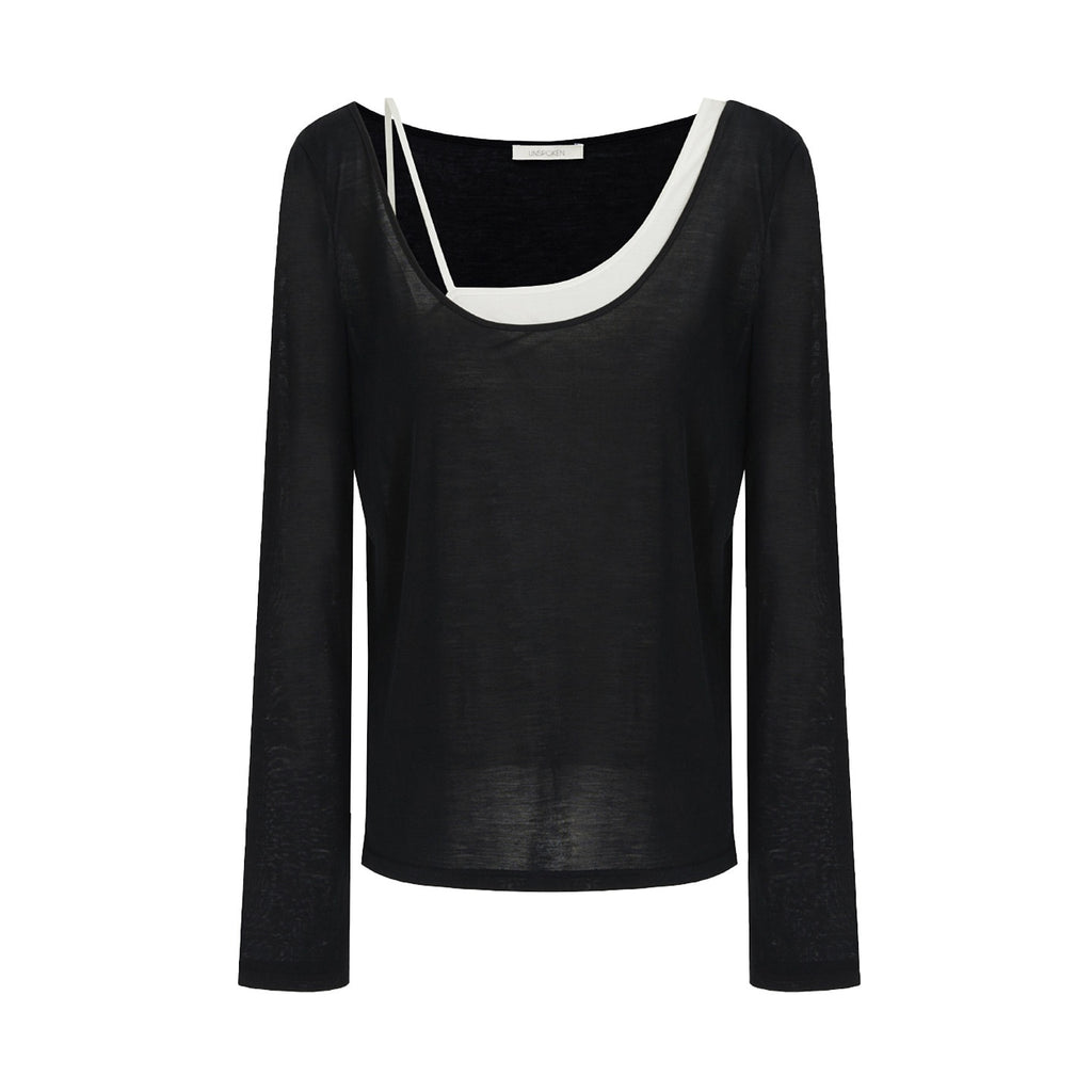 unspoken_Asymmetric_Lyocell_Knit_Slim_Casual_Colorblock_Longsleeve_Women_Top_&_Pants_Sets_MISSTT