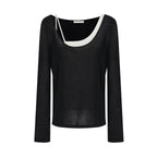 unspoken_Asymmetric_Lyocell_Knit_Slim_Casual_Colorblock_Longsleeve_Women_Top_&_Pants_Sets_MISSTT