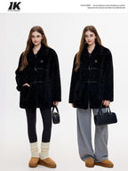 ikyou Padded Non Iron Pocket Toggle Korean Oversized Women Mid Length Black Long Coats