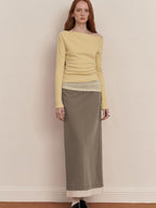 someone sometimes Elegant Patchwork Low Waist H Shape Straight Camel Women Daily Midi Skirts