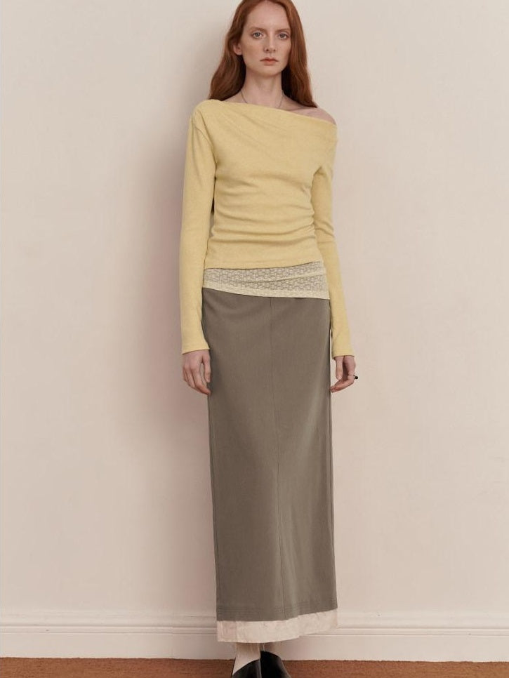 someone sometimes Elegant Patchwork Low Waist H Shape Straight Camel Women Daily Midi Skirts
