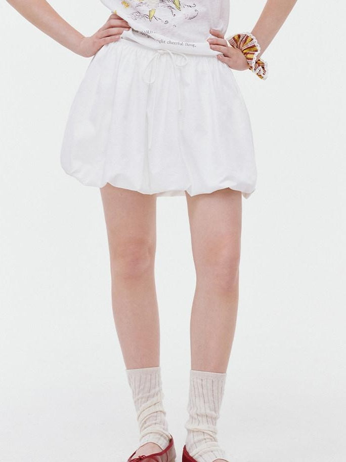 fano Lined Mid Waist A Line Bubble Skirt Loose Korean Solid White Mini Skirts