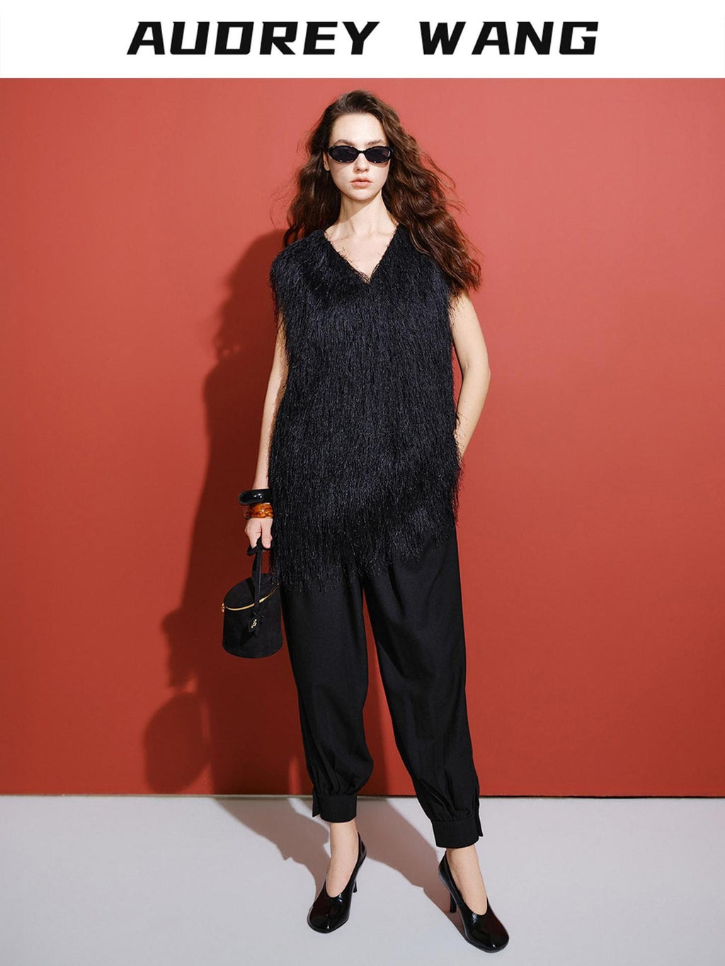 audreyyang Polyester V-neck Mid Length Loose Fit Single Wear Women Casual Vests