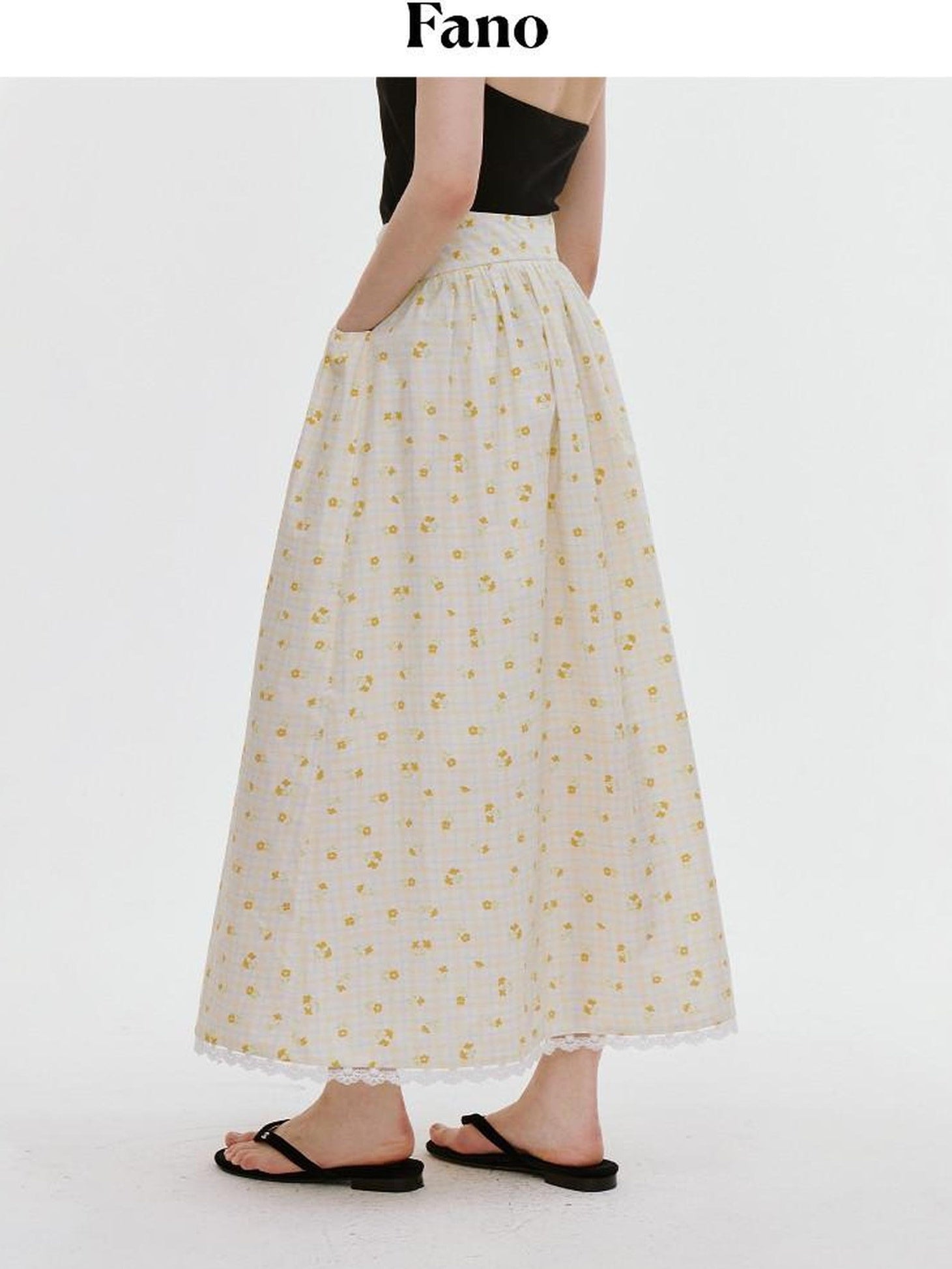 fano Lined 100% Cotton Soft Plaid A Line Mid Waist Loose Fit Korean Maxi Skirts