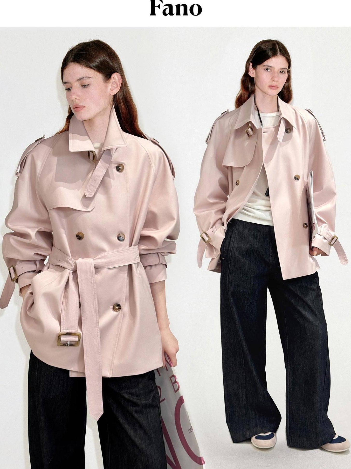 fano Soft Viscose Blend Striped Pink Oversized Casual Round Neck Girls Trench Coats