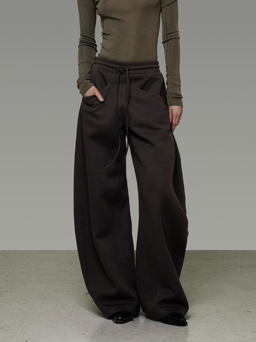 unspoken Breathable Cotton High Waist Tie Waist Minimalist Women Brown Wide Leg Pants