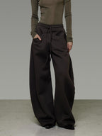unspoken Breathable Cotton High Waist Tie Waist Minimalist Women Brown Wide Leg Pants