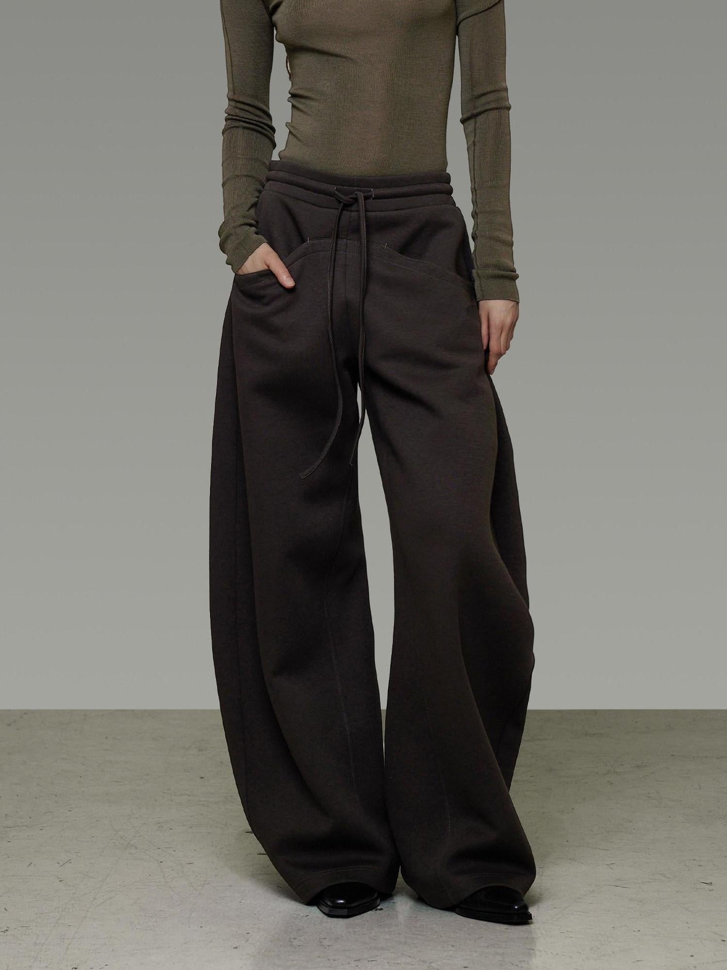 unspoken Breathable Cotton High Waist Tie Waist Minimalist Women Brown Wide Leg Pants