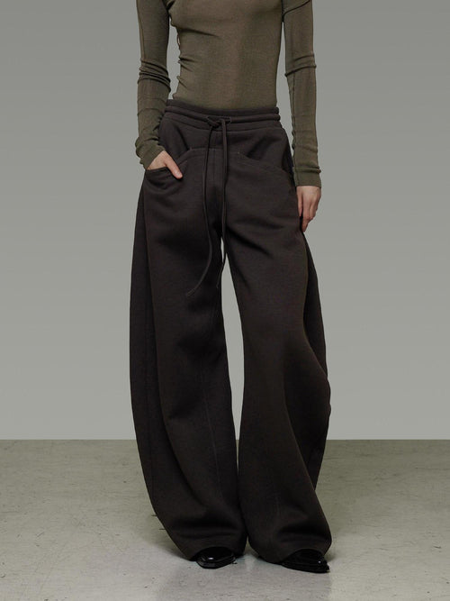 unspoken Breathable Cotton High Waist Tie Waist Minimalist Women Brown Wide Leg Pants