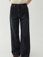 fano Washed Minimal Loose Natural Waist Raw Denim Youth Nonstretch Straight Leg Jeans