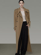 unspoken Double Breasted Straight Minimalist Office Tea Brown Longline Women Trench Coats