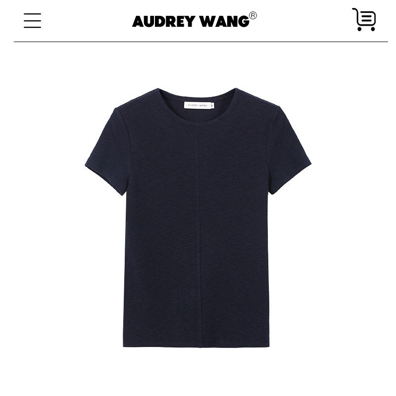 audreyyang_Viscose_Cotton_Slim_Fit_Casual_Round_Neck_Women_Solid_Short_Sleeve_T-Shirts_MISSTT