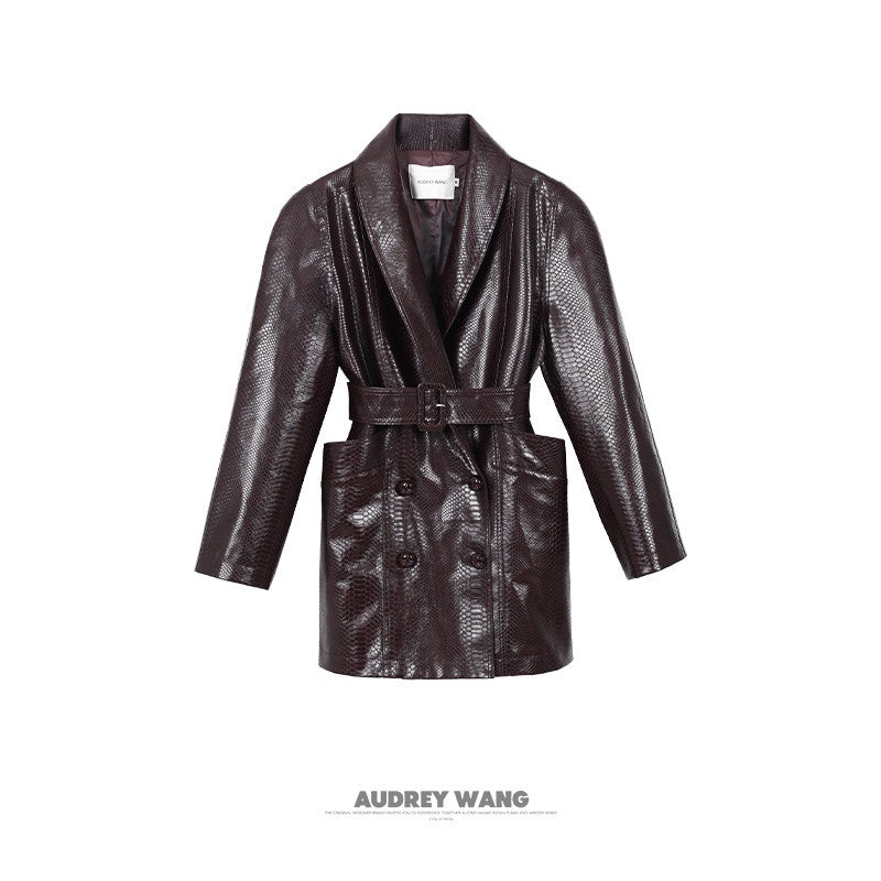 audreyyang_Thick_Vintage_Croc_Embossed_Doublebreasted_Midlength_Women_Pu_Leather_Jackets_MISSTT