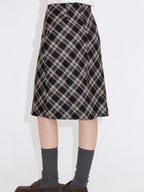 fano Cozy High Waist Wool Blend Plaid H Line Casual Women Midi Skirts