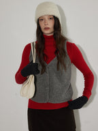 Lofi choose Pure Wool V-neck Cropped Button Front Office Sleeveless Knit Women Vests
