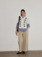 Lofi choose Flattering Plaid Minimal Collared Loose Long Sleeve Button Women Blue Shirts