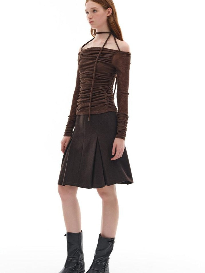 someone sometimes Viscose Wool Blend Slim Fit A Line Mid Waist Lined Women Tan Midi Skirts