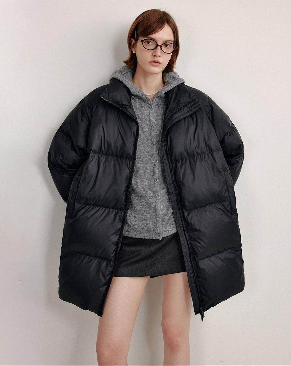 fano 90% White Duck Minimal Straight Stand Collar Black Nylon Zipper Down Jackets