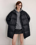 fano 90% White Duck Minimal Straight Stand Collar Black Nylon Zipper Down Jackets