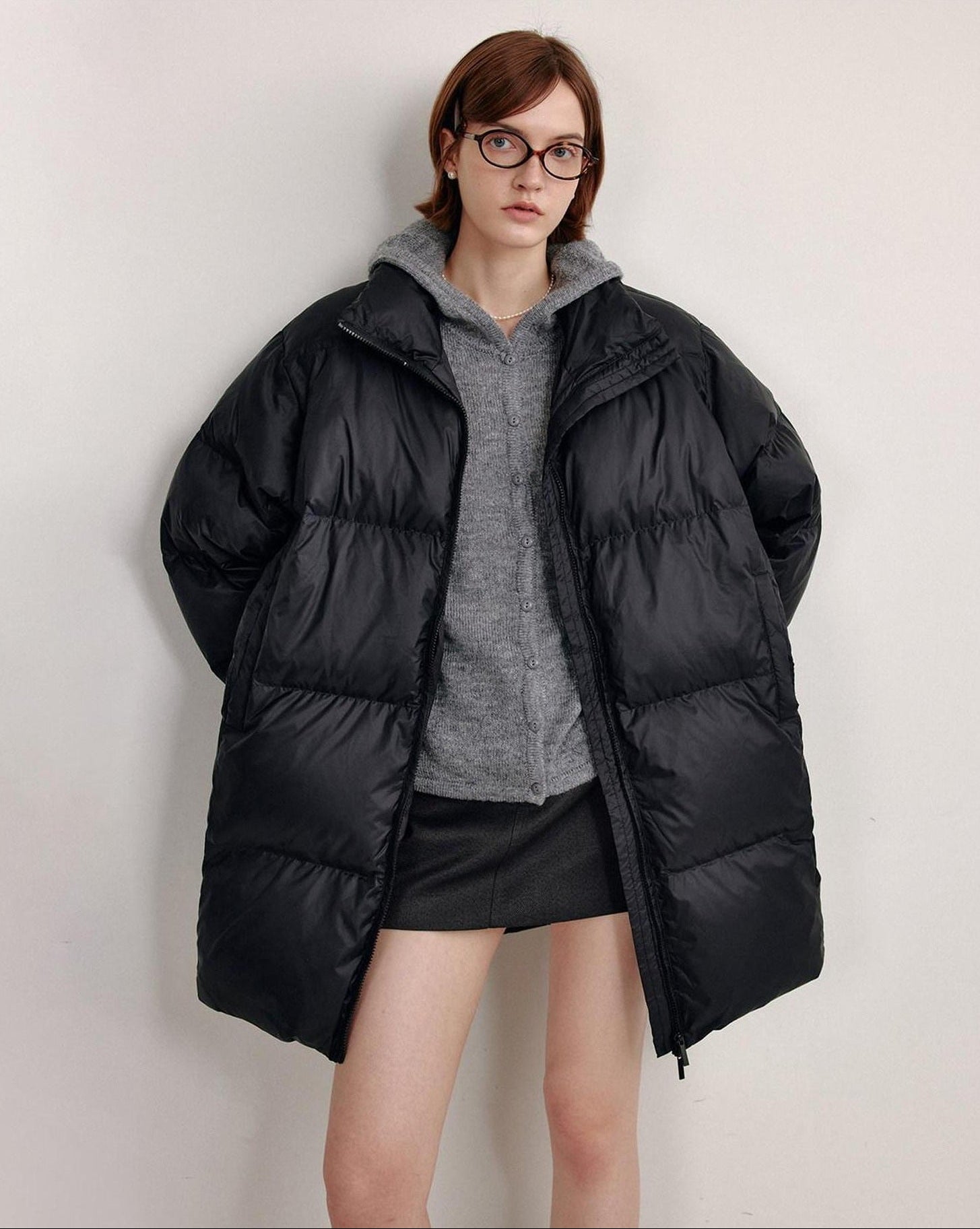 fano 90% White Duck Minimal Straight Stand Collar Black Nylon Zipper Down Jackets