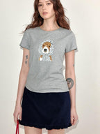 fano Soft Cotton Korean Slim Round Neck Animal Print Women Short Sleeve T-Shirts