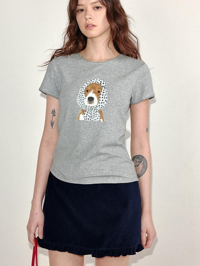 fano Soft Cotton Korean Slim Round Neck Animal Print Women Short Sleeve T-Shirts