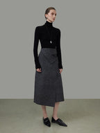 unspoken Wool Blend Lined Asymmetric Aline Mid Waist Minimal Workwear Women Midi Skirts