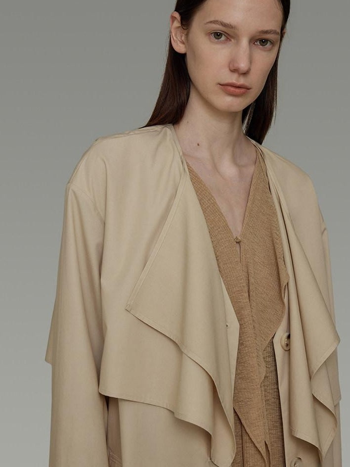 unspoken Classic Khaki Single Breasted Mid Length Loose Fit Women Commuter Trench Coats