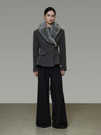 unspoken Wool Blend Double Breasted Slim Lapel Tailored Minimal Workwear Gray Short Coat